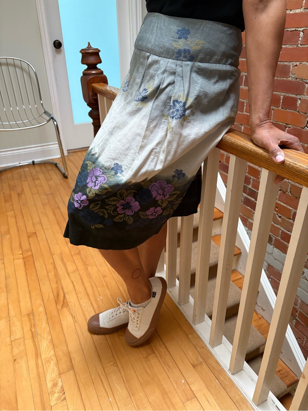 Comrags | Midi Skirt with Purple Floral Border